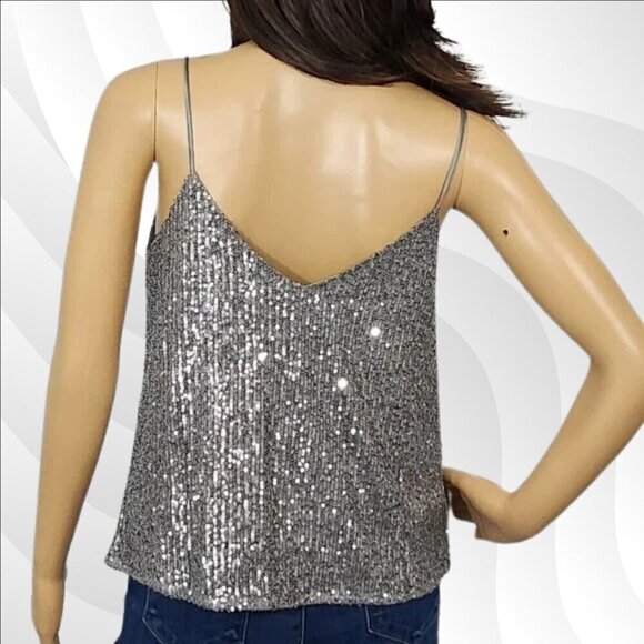 2/$30 Lulus Sparkling Glimpse Grey Sequin Sleeveless Cami Top Size S - Picture 4 of 8